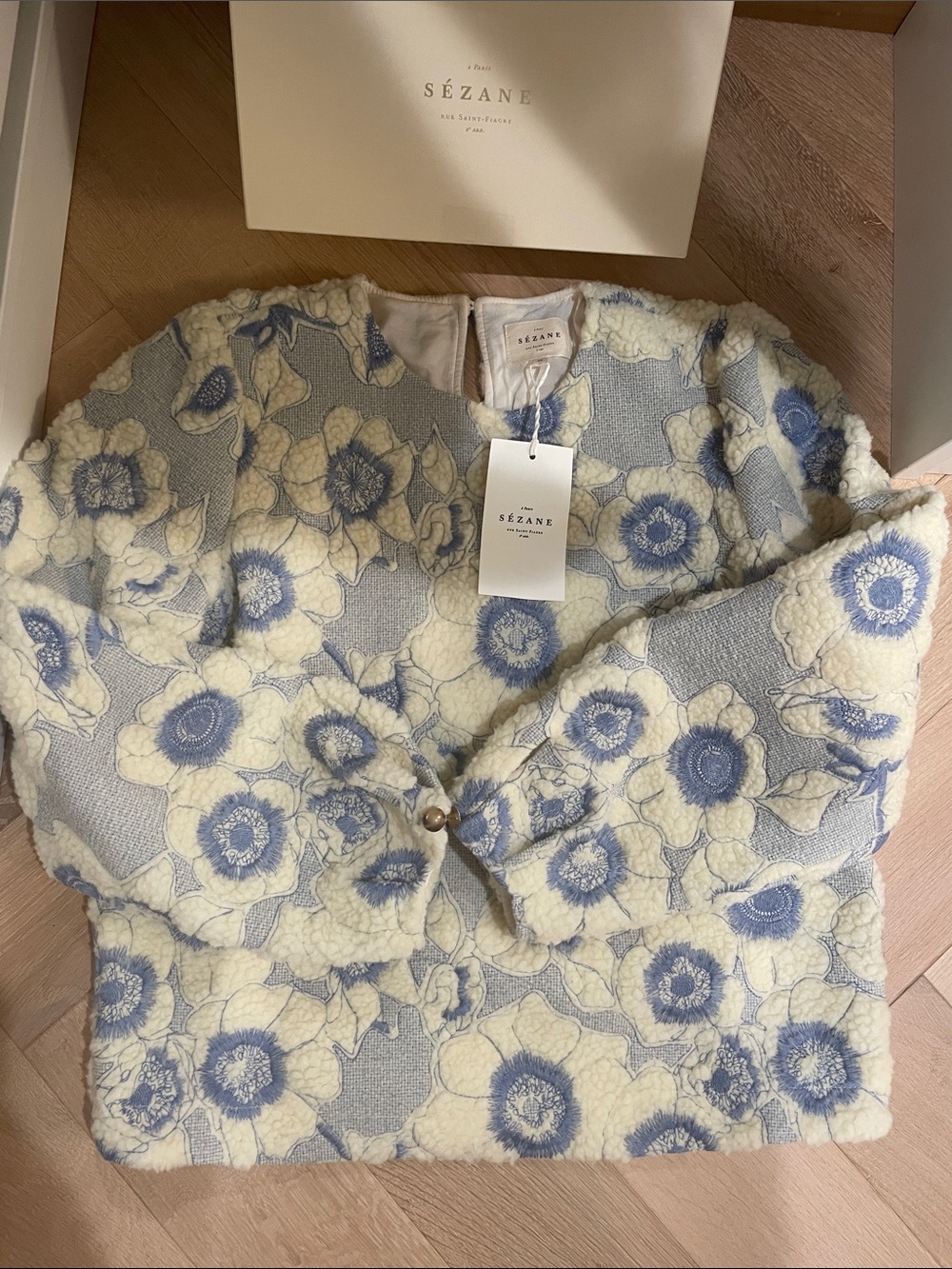 NWT Sézane Sweatshirt Harlem Blue Vintage Ecru in US Size 6
